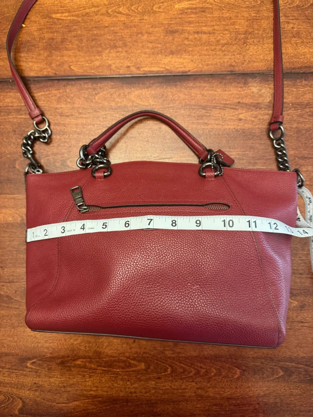 Coach Crimson Leather Shoulder Tote with Chain Handles